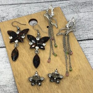 Bundle lot 3 butterfly earrings casual to dressy statement style, dangle drop +